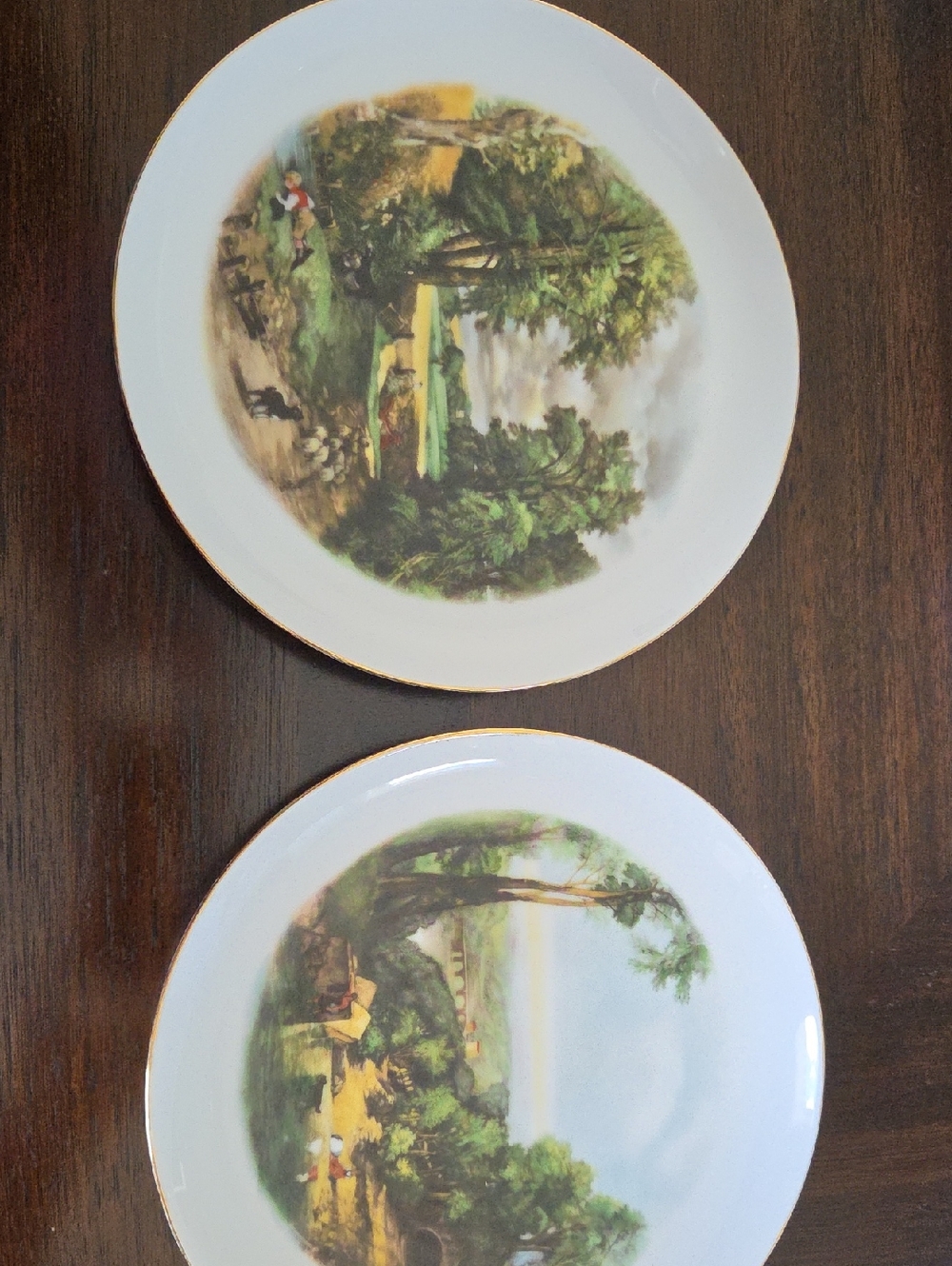 Vintage American Plates Set of 2 Gold Trim Porcelain Historical